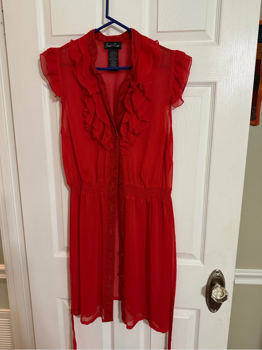 Susie rose  Red Ruffle-Front Short Sleeve Dress (19)